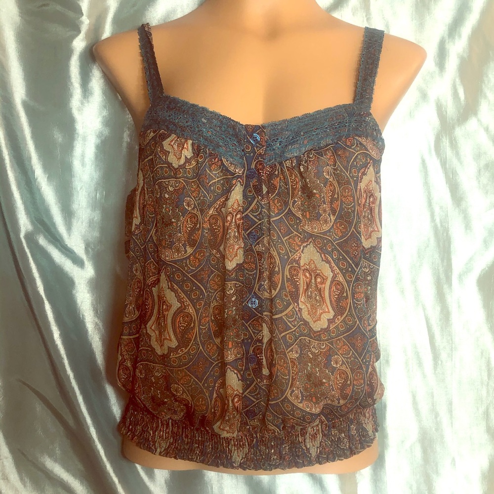 Semi sheer boho glam tank blouse, L